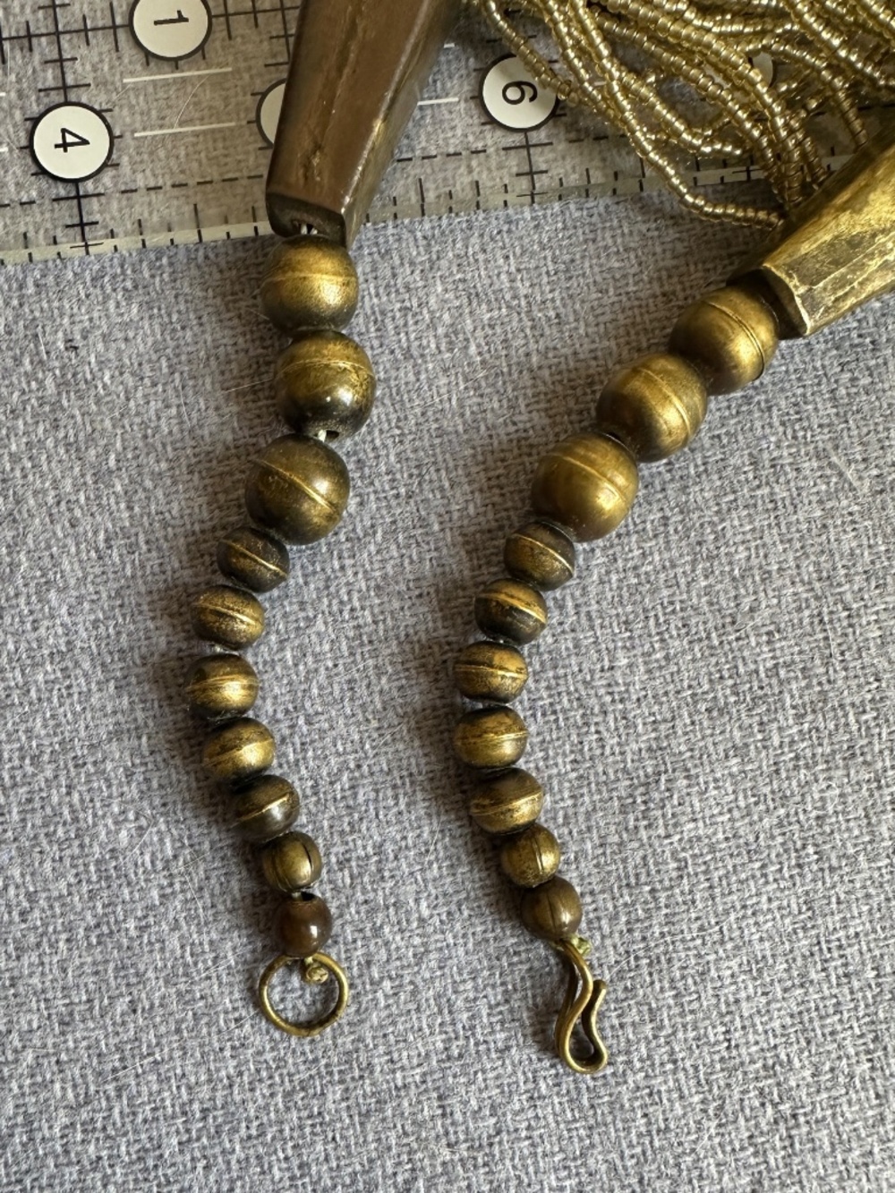 Vintage Multi-Strand Seed Bead Rope Necklace Antiqued Metal Accents - Picture 5 of 10